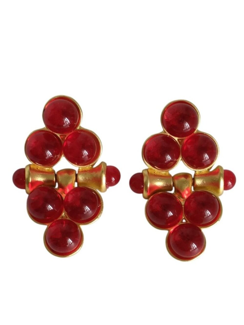 Celine Vintage Stone Large Stud Earrings Gold Colored Red